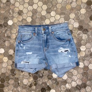 AERO LIGHT BLUE COMFY RIPPED JEAN SHORTS